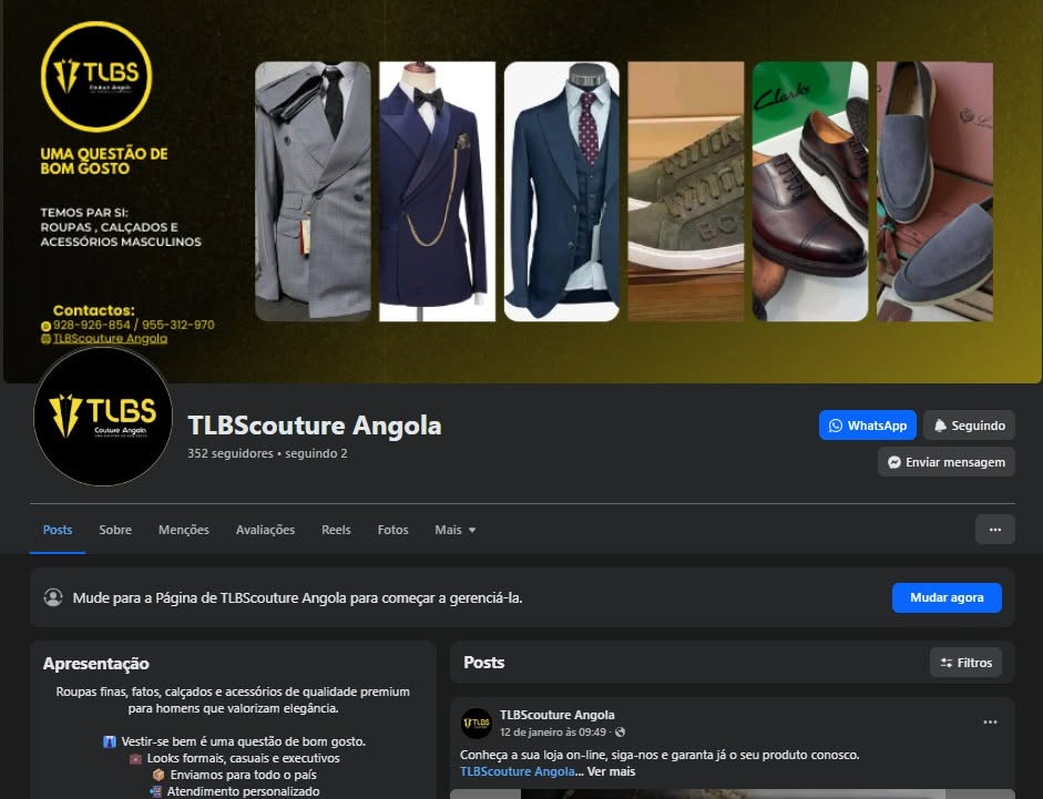 Arranque Digital para Marca de Moda Masculina – TLBScouture Angola