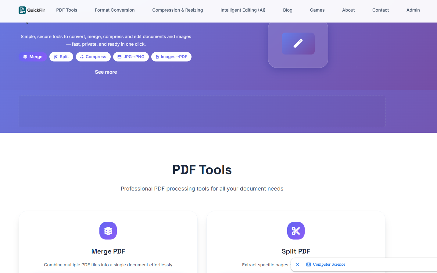 Desenvolvimento e Lançamento da QuickFilr – Plataforma de Conversão e Edição de PDF & Imagens com IA